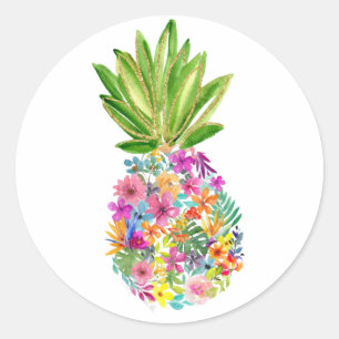 Pegatina Redonda Pineapple, Luau, Cumpleaños de la Piña, Hula