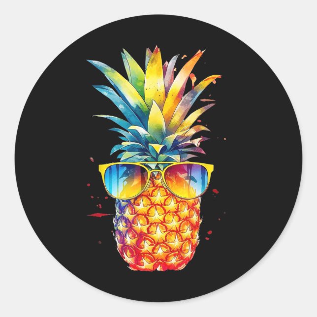 Pegatina Redonda Pineapple Sungles Aloha Bebidas Hawaii 1 (Anverso)