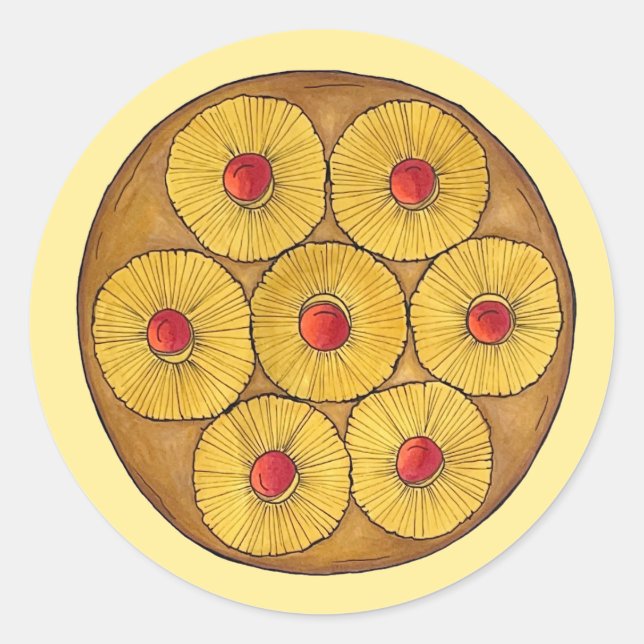 Pegatina Redonda Pineapple Upside Down Cake Cherries Baking Dessert (Anverso)