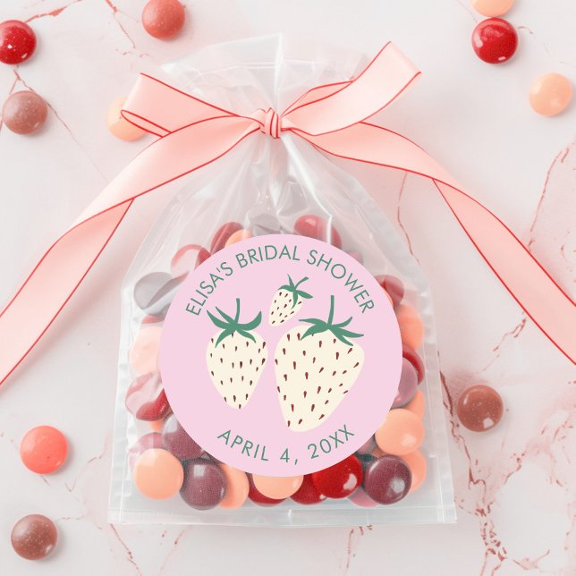 Pegatina Redonda Pineberry Fresa Blanca REGALO PARA DESPEDIDA DE SO (White Strawberry Pineberry BRIDAL SHOWER Custom Classic Round Sticker
)