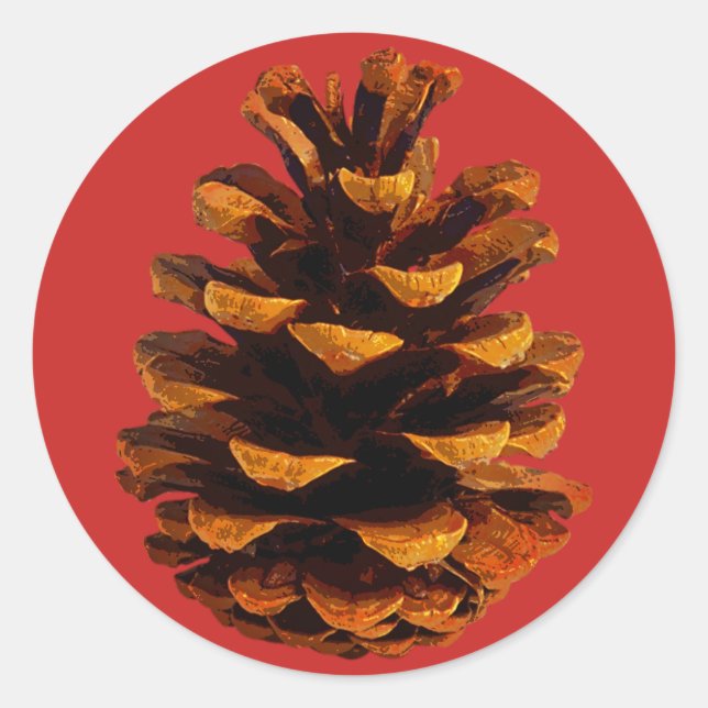 Pegatina Redonda Pinecone rústica naturaleza marrón rojo (Anverso)