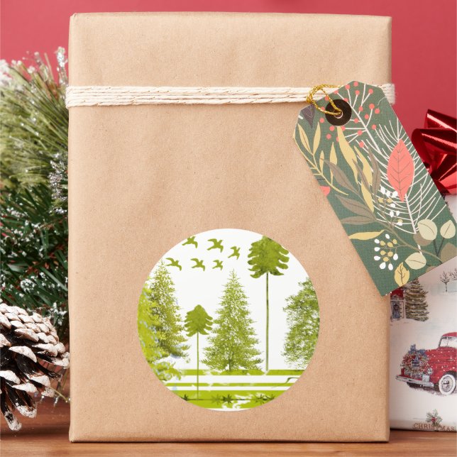 Pegatina Redonda Pines con color Moon-Personalizar Change BackGroun (Vacaciones)