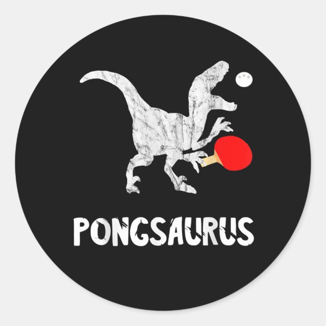 Pegatina Redonda Ping Pong Dinosaurios Pingpong Player Dino Table T (Anverso)
