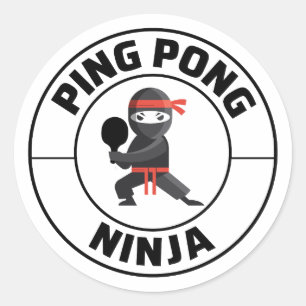 Pegatina Redonda Ping Pong Jugador De Mesa Entrenador De Tenis Ninj