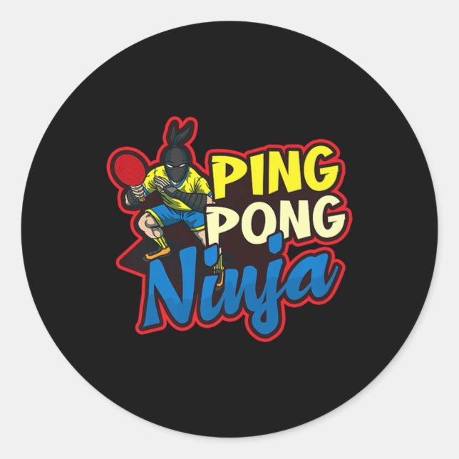 Pegatina Redonda Ping Pong Ninja Design Table Tennis (Anverso)
