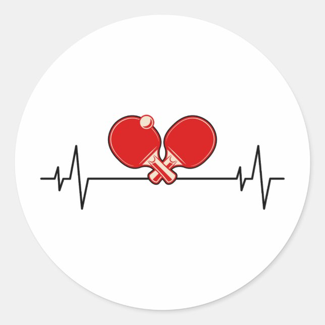 Pegatina Redonda Ping Pong Player Mesa Tenis Coach Heartbeat (Anverso)