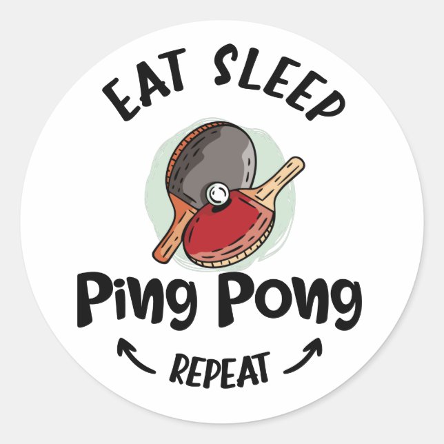 Pegatina Redonda Ping Pong Table Tennis Come Sleep Tennis Repetir (Anverso)
