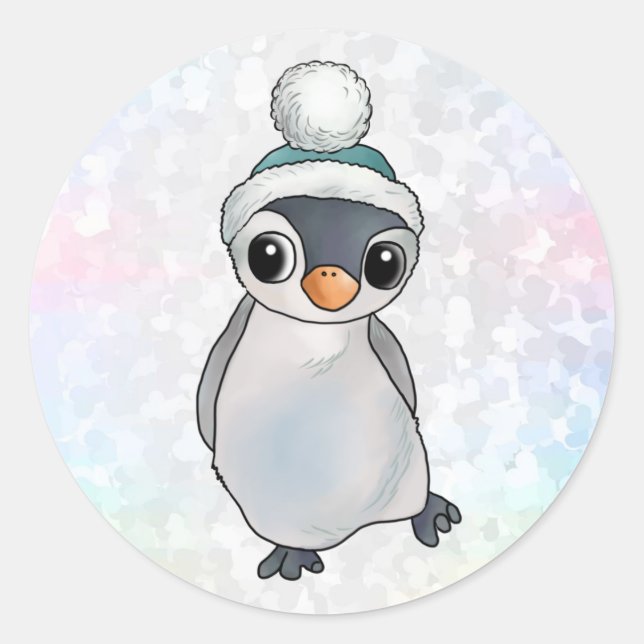 Pegatina Redonda Pinguin mit Mütze (Anverso)