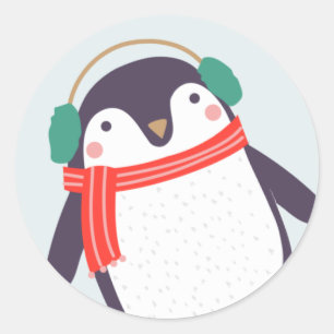 Pegatina Redonda Pingüino alegre