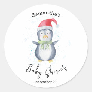 Pegatina Redonda Pingüino Ártico - baby shower