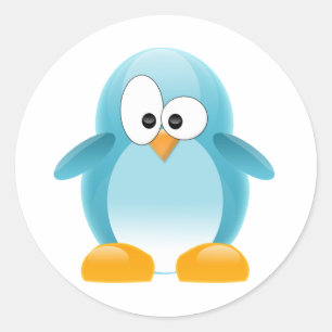 Pegatina Redonda Pingüino Azul