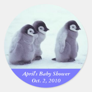 Pegatina Redonda Pingüino Baby Shower