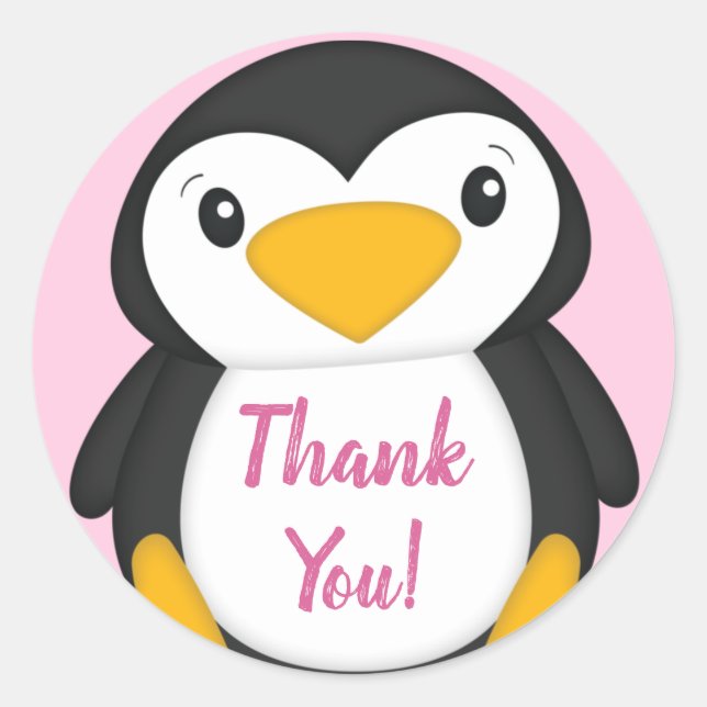 Pegatina Redonda Pingüino Baby Shower Pink (Anverso)