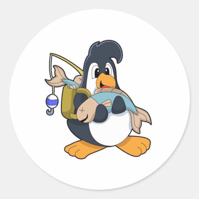 Pegatina Redonda Pingüino como anglopardo con pescado (Anverso)