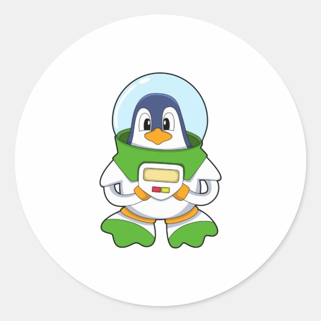 Pegatina Redonda Pingüino como astronauta con disfraz (Anverso)