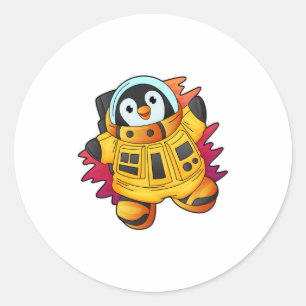 Pegatina Redonda Pingüino como astronauta en traje