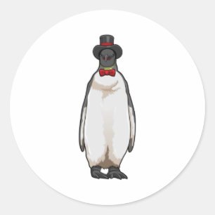 Pegatina Redonda Pingüino como Caballero con Gorra