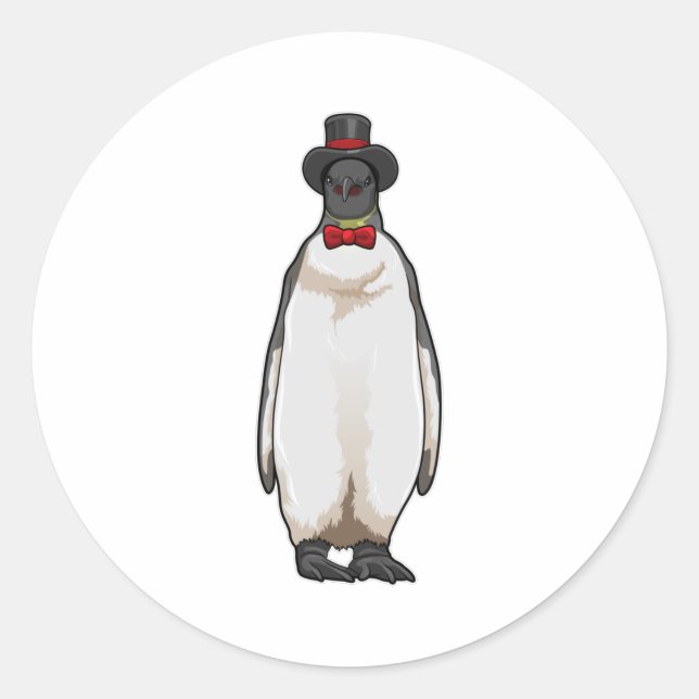 Pegatina Redonda Pingüino como Caballero con Gorra (Anverso)