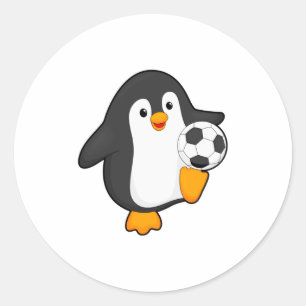 Pegatina Redonda Pingüino como jugador de fútbol con camiseta de ba