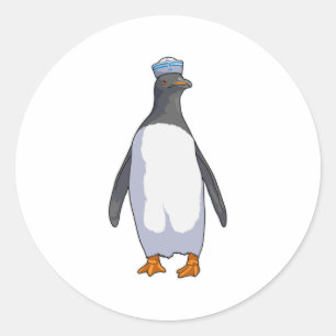 Pegatina Redonda Pingüino como marinero con Gorra