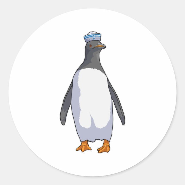 Pegatina Redonda Pingüino como marinero con Gorra (Anverso)