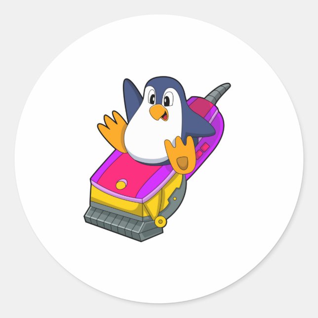 Pegatina Redonda Pingüino como peluquero con Razor (Anverso)