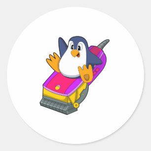 Pegatina Redonda Pingüino como peluquero con Razor