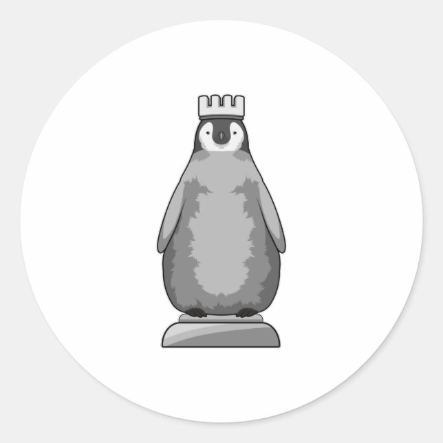 Pegatina Redonda Pingüino como pieza de ajedrez Rey (Anverso)