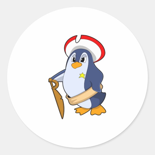 Pegatina Redonda Pingüino como pirata con Gorra (Anverso)