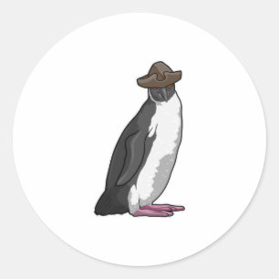 Pegatina Redonda Pingüino como pirata con Gorra