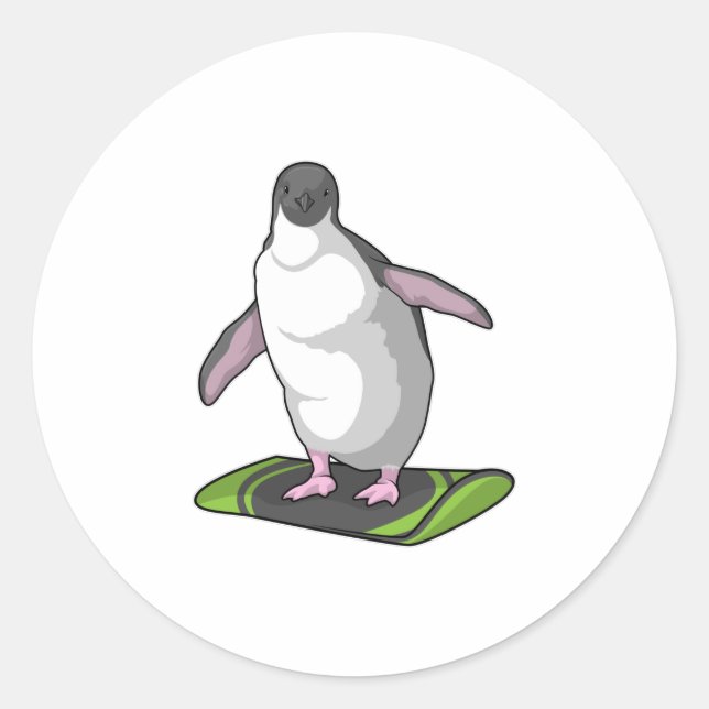 Pegatina Redonda Pingüino como snowboard (Anverso)