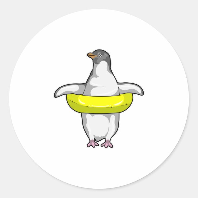 Pegatina Redonda Pingüino con anillo de natación (Anverso)