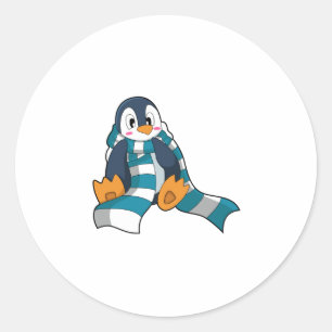 Pegatina Redonda Pingüino con bufanda