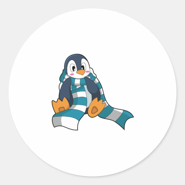 Pegatina Redonda Pingüino con bufanda (Anverso)