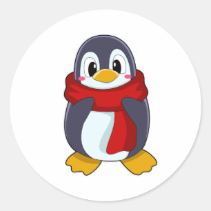 Pegatina Redonda Pingüino con bufanda
