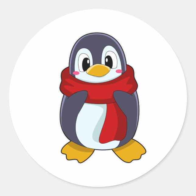 Pegatina Redonda Pingüino con bufanda (Anverso)