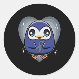 Pegatina Redonda Pingüino Con Cinta De Cinta Conciencia Sobre La Di