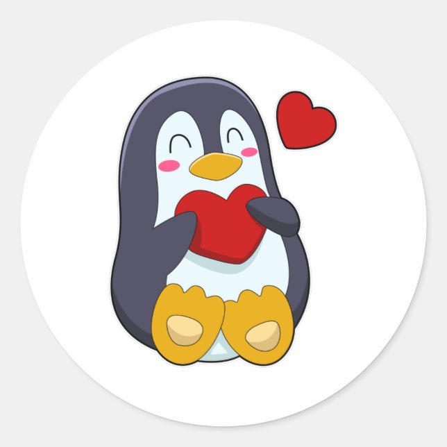 Pegatina Redonda Pingüino con corazón (Anverso)
