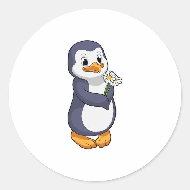 Pegatina Redonda Pingüino con Daisy (Anverso)