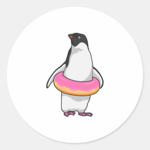 Pegatina Redonda Pingüino con Donut