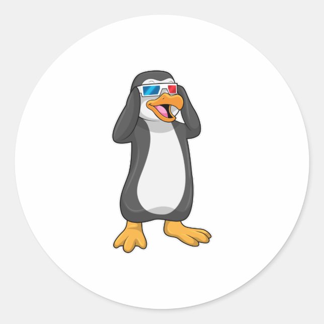 Pegatina Redonda Pingüino con gafas (Anverso)