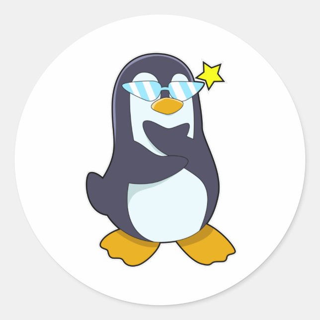 Pegatina Redonda Pingüino con gafas de sol (Anverso)