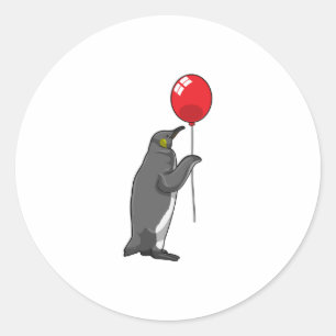 Pegatina Redonda Pingüino con globo