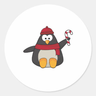 Pegatina Redonda Pingüino con Gorra y bufanda
