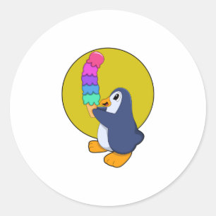 Pegatina Redonda Pingüino con helado