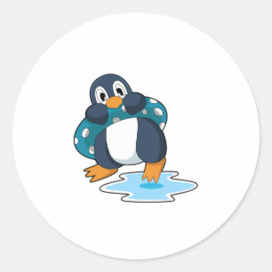 Pegatina Redonda Pingüino con Lifebuoy