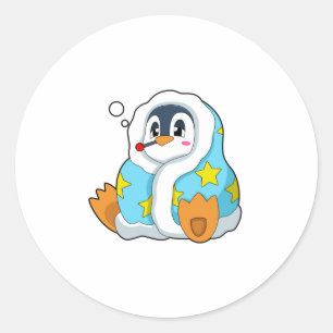 Pegatina Redonda Pingüino con termómetro clínico