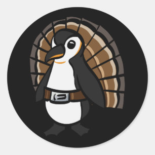 Pegatina Redonda Pingüino con traje de pavo.