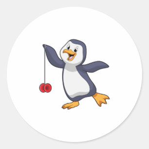 Pegatina Redonda Pingüino con Yo-Yo