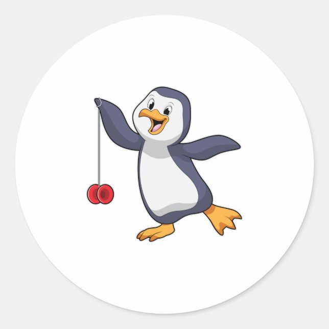 Pegatina Redonda Pingüino con Yo-Yo (Anverso)